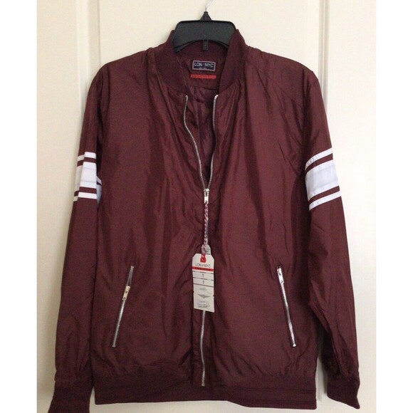Men's Large Burgundy Across the Pond Zip Up Windbreaker Jacket Zip Front Pockets - Picture 1 of 2